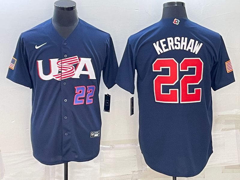 Men 2023 World Cub USA #22 Kershaw Blue Nike MLB Jersey3